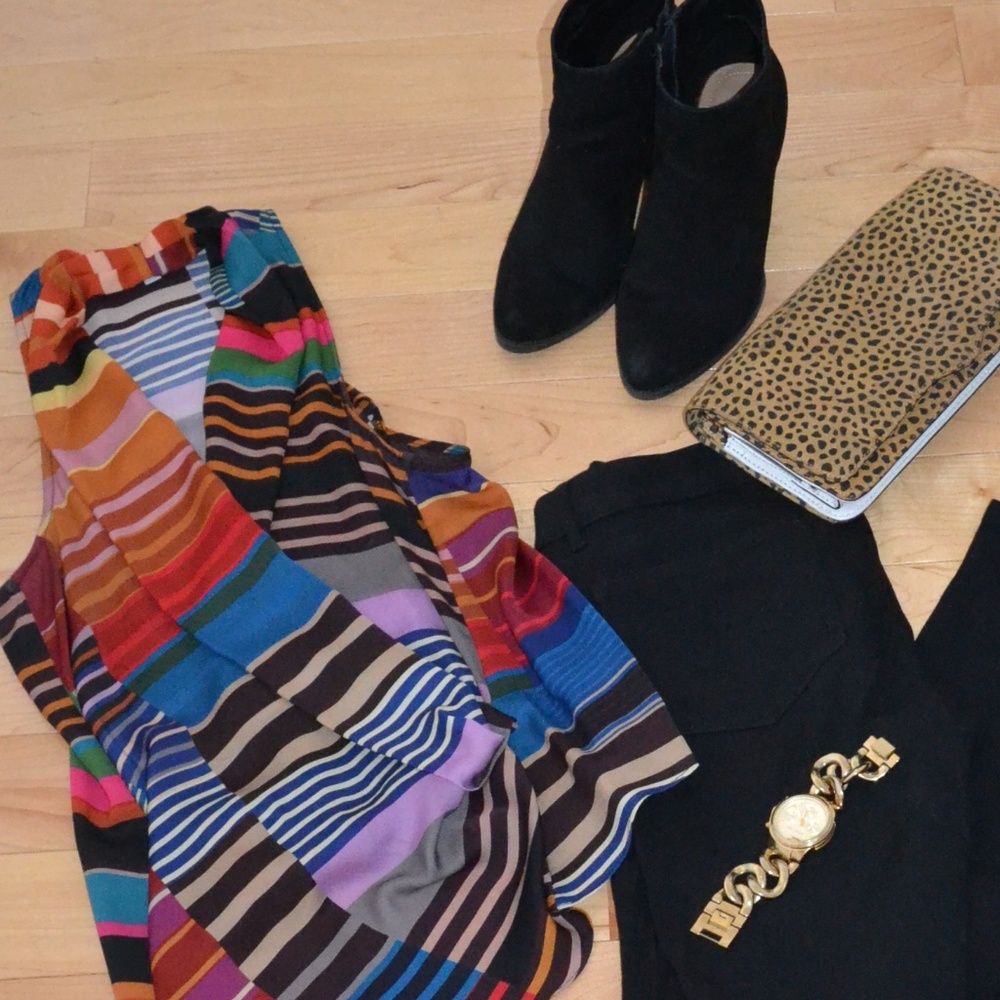 Trina Turk stripe low v-neck blouse, Size S